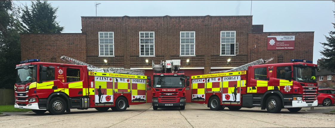 Colchester Remembrance Day themed wrap fire engines