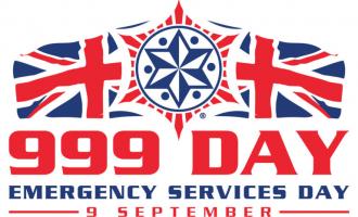 999 Day logo - a background of a Union Jack flag with the text '999 Day. Emergency Services Day. 9 September'.