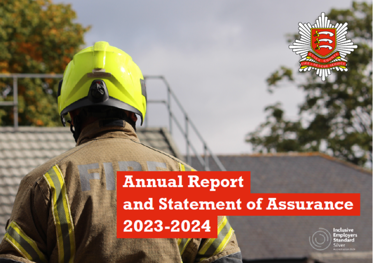 The front page of the Annual Report document shows the back of a firefighter looking out to the distance