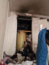 A burnt-out airing cupboard