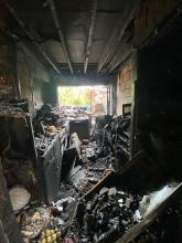 A burnt house after an electrical fault caused a fire