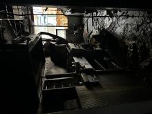 The burnt out interior of a fish and chip shop