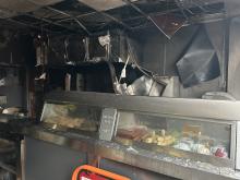 The burnt out fish and chip shop counter